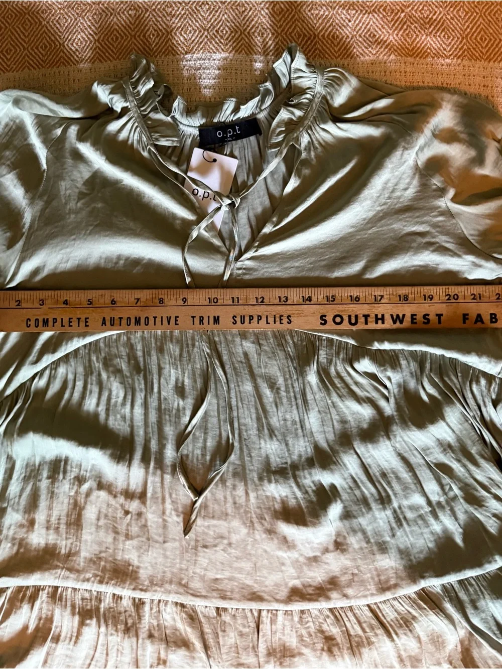 o.p.t by Anthropologie Sage Green Tiered V-Neck Tunic Top Liquid Shine NWT - Picture 12 of 13